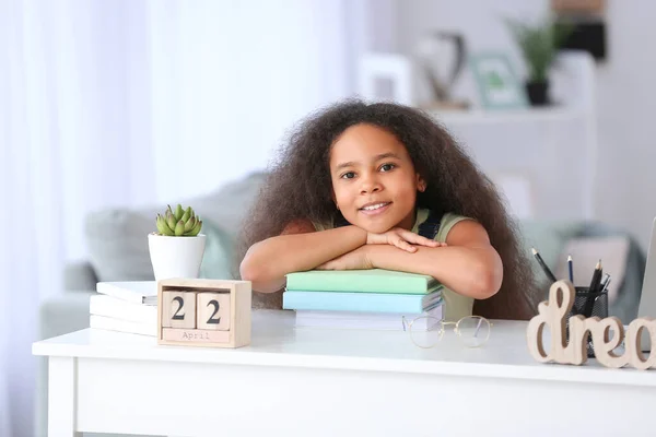 Little African American Schoolgirl Home — Stock Photo, Image