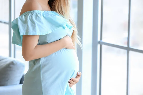 Beautiful Young Pregnant Woman Window Home — Stock Photo, Image