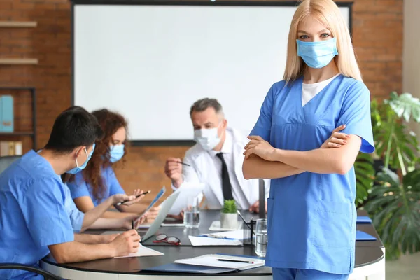 Female student during lecture at medical university