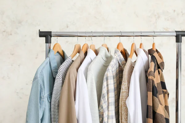 Rack Clothes Light Background — Stock Photo, Image