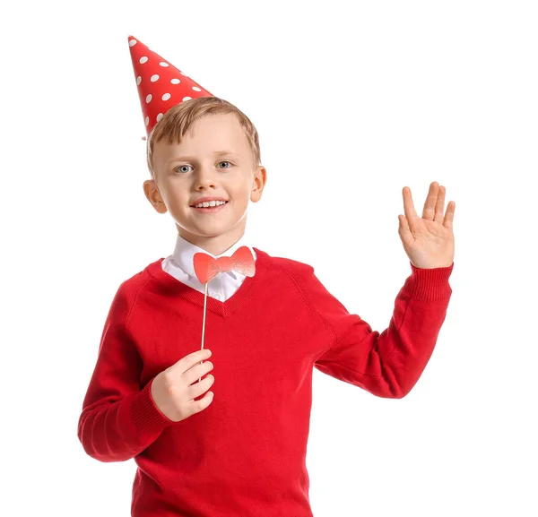 Cute Little Boy Celebrating Birthday White Background — Stock Photo, Image