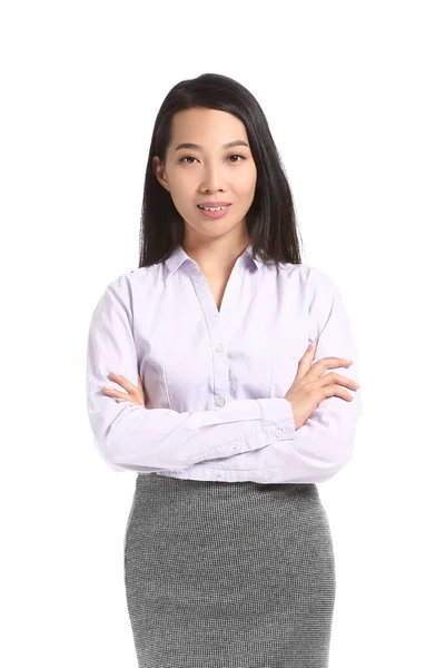 Портрет Молодой Азиатской Предпринимательницы Белом Фоне — стоковое фото