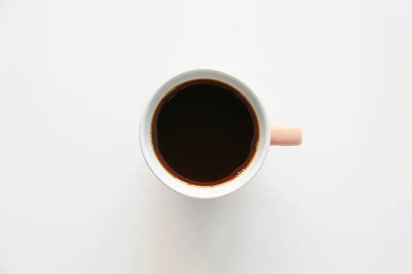 Cup Varmt Kaffe Ljus Bakgrund Ovanifrån — Stockfoto