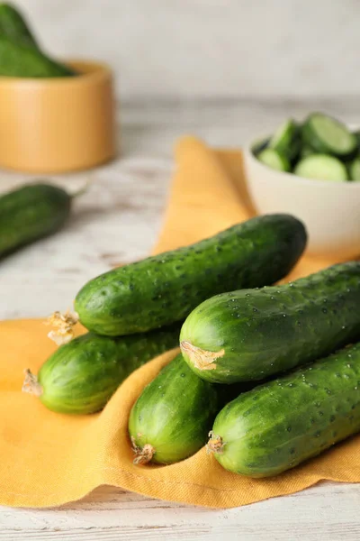 Green Cucumbers Wooden Table — Stock Photo, Image