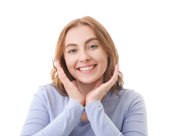 Young Woman Healthy Teeth White Background — Stock Photo, Image