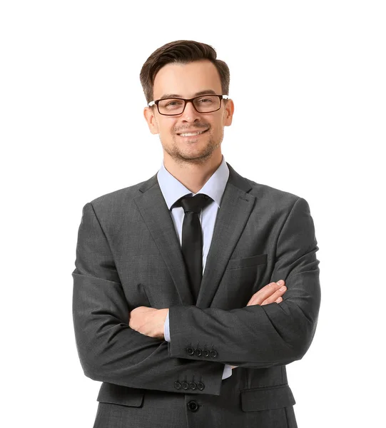 Retrato Hombre Negocios Guapo Sobre Fondo Blanco — Foto de Stock