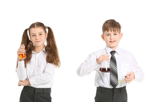 Cute Little Children Laboratory Glassware White Background — Stock Photo, Image