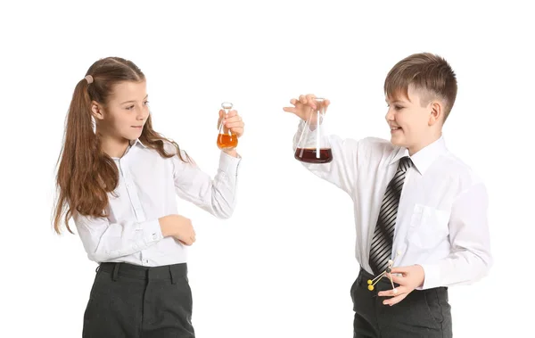 Cute Little Children Laboratory Glassware White Background — Stock Photo, Image