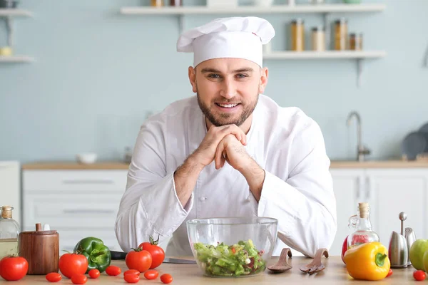 Handsome Male Chef Kitchen — Stock Photo, Image