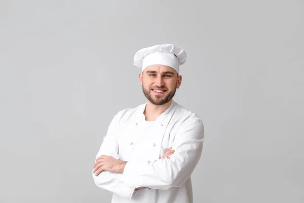 Bello Chef Maschio Sfondo Chiaro — Foto Stock