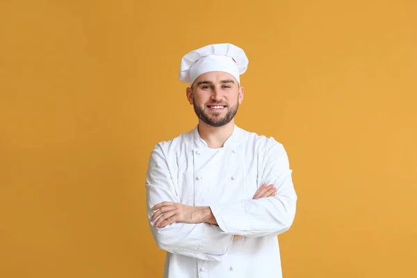 Chef Masculino Guapo Sobre Fondo Color —  Fotos de Stock