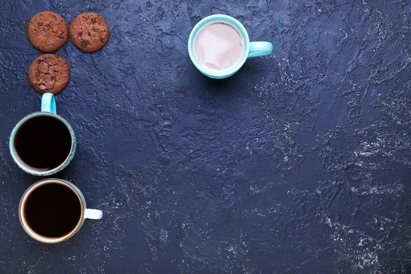 Cups Coffee Cookies Dark Background — Stock Photo, Image