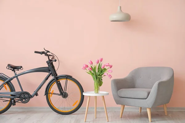 Stylish Interior Modern Room Bicycle — Stock Photo, Image