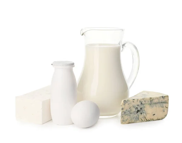 Различные Молочные Продукты Лактозы Белом Фоне — стоковое фото