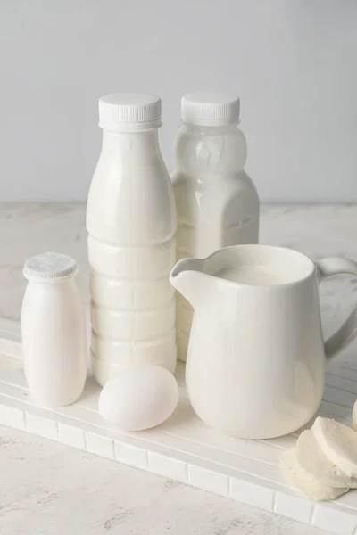 Різні Молочні Продукти Лактози Світлому Фоні — стокове фото