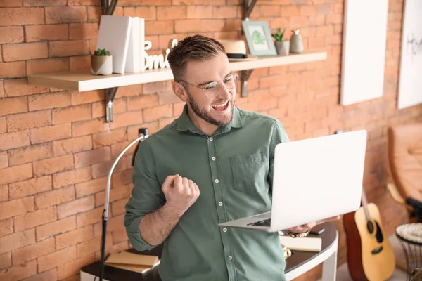 Young Man Laptop Working Home — Stock Photo, Image