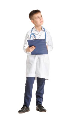 Cute little doctor on white background