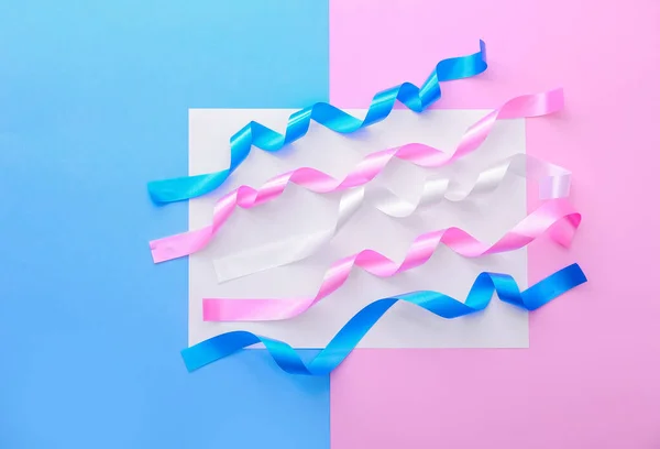 Paper Sheet Ribbons Color Background Concept Transgender — Stock Photo, Image