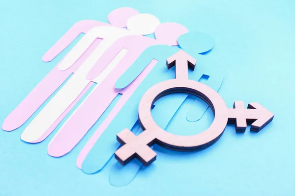 Emberi Alakok Transznemű Szimbólummal Színes Háttérrel Transznem Fogalma — Stock Fotó