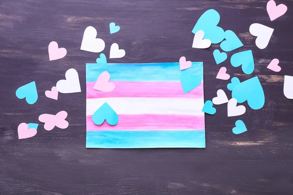 Zászló Transznemű Szívvel Fából Készült Háttér — Stock Fotó