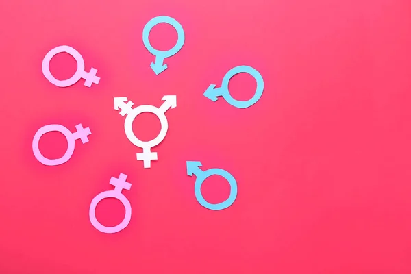 Símbolos Homem Mulher Transexual Sobre Fundo Cor — Fotografia de Stock