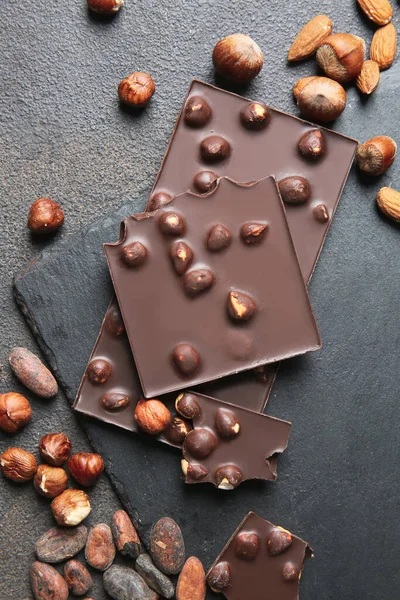 Sweet Chocolate Nuts Dark Background — Stock Photo, Image