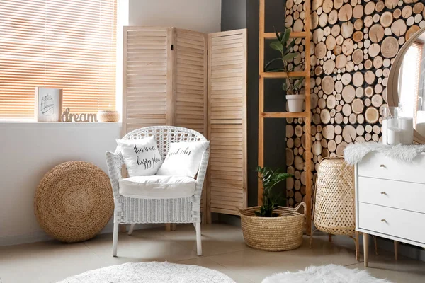 Stylish Wicker Armchair Interior Room — Stock Photo, Image