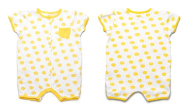 Beyaz arka planda bebek tulumunun ön ve arka görünüşü