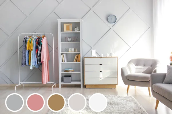 Stylish Interior Modern Dressing Room Different Color Patterns — Stock Photo, Image