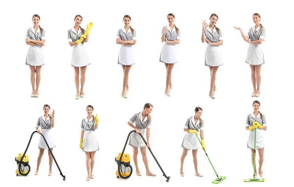 Set Beautiful Chambermaid White Background — Stock Photo, Image