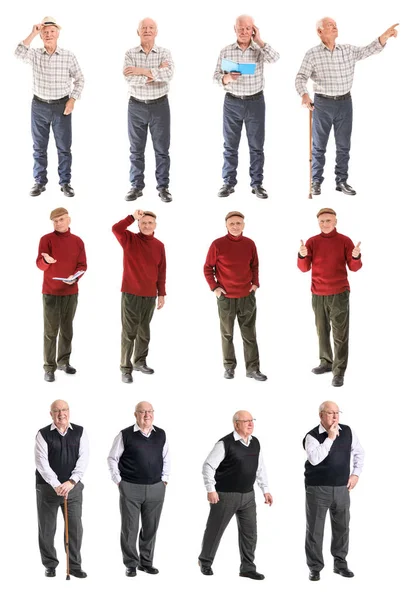 Collage Con Uomini Anziani Sfondo Bianco — Foto Stock