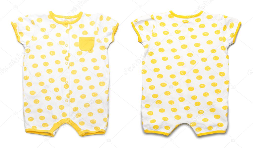 Front and back view of baby bodysuit on white background