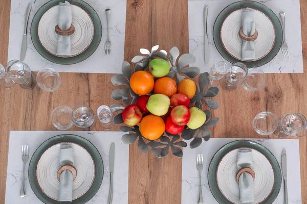 Table Set Modern Dining Room Top View — Stock Photo, Image