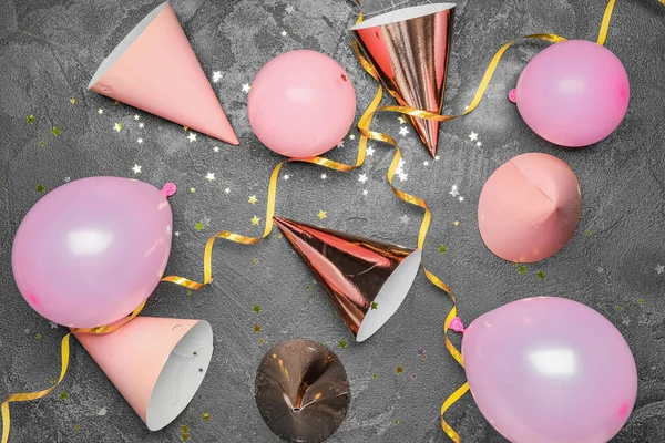 Party Hats Decor Grey Background — Stock Photo, Image