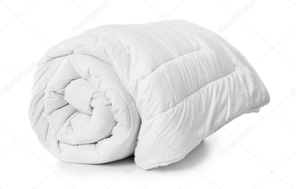 Soft warm blanket on white background