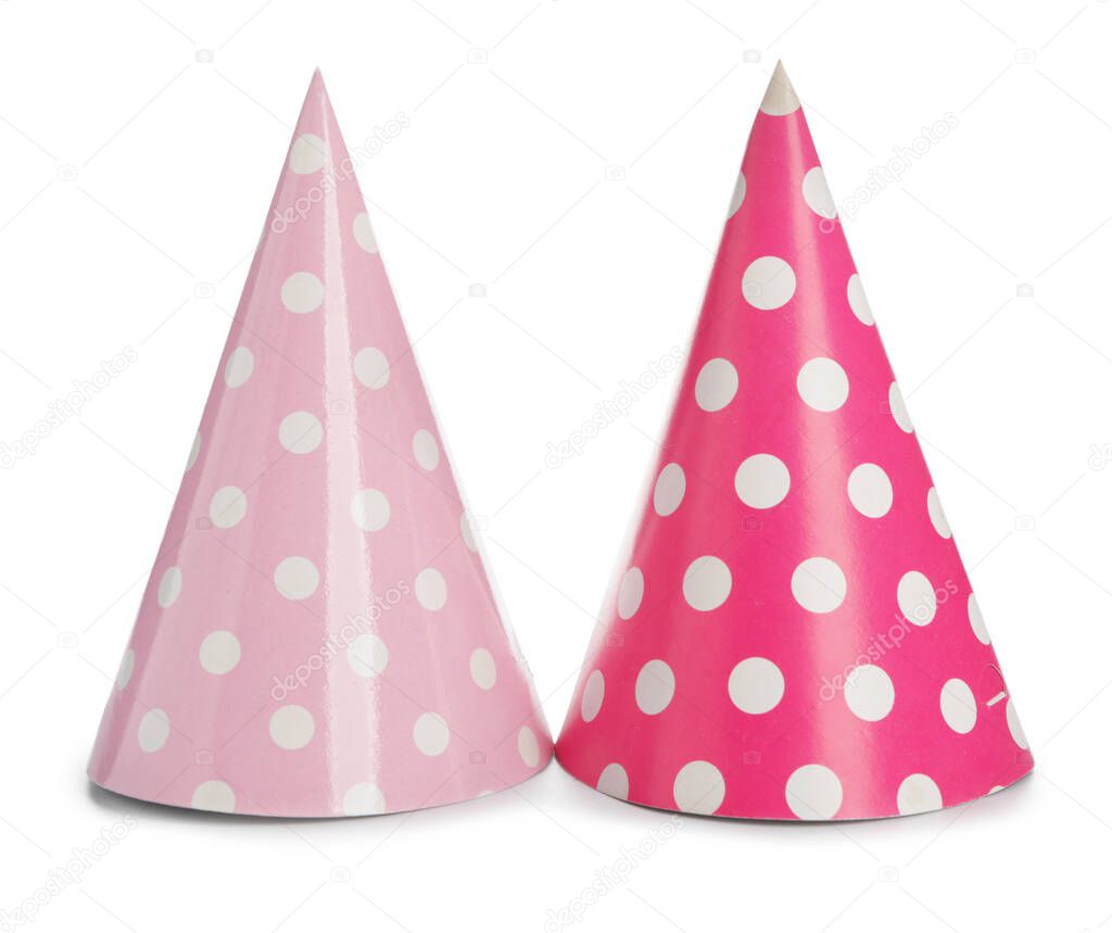 Party hats on white background