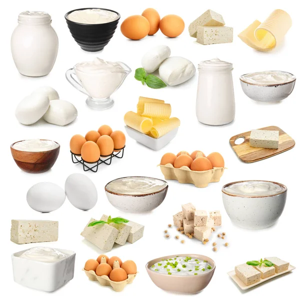 Set Different Dairy Products White Background — Stock Photo, Image