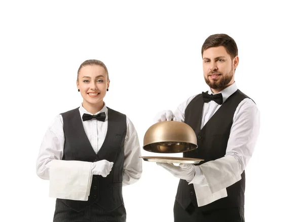 Male Female Waiters White Background — Stock Photo, Image