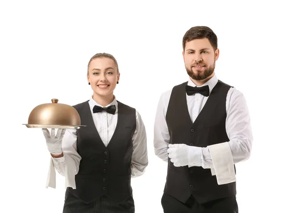 Male Female Waiters White Background — Stock Photo, Image