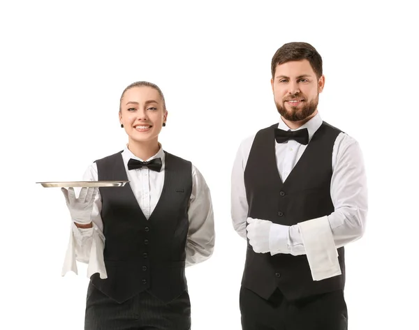 Male Female Waiters White Background — Stock Photo, Image