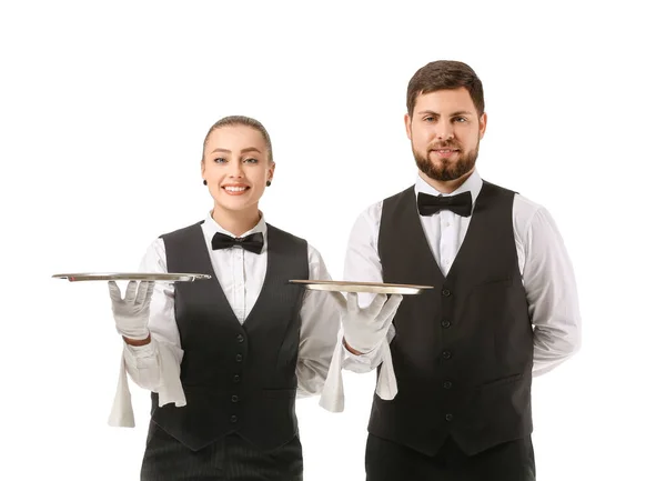 Чоловічі Жіночі Офіціантки Білому Тлі — стокове фото