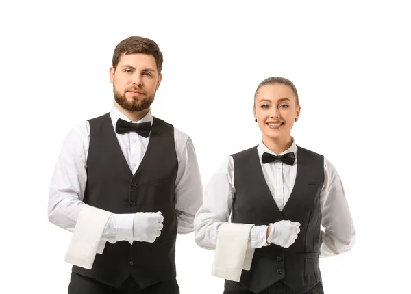Männliche Und Weibliche Kellner Auf Weißem Hintergrund — Stockfoto