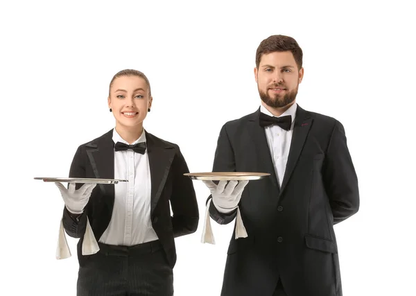 Мужчины Женщины Официанты Белом Фоне — стоковое фото
