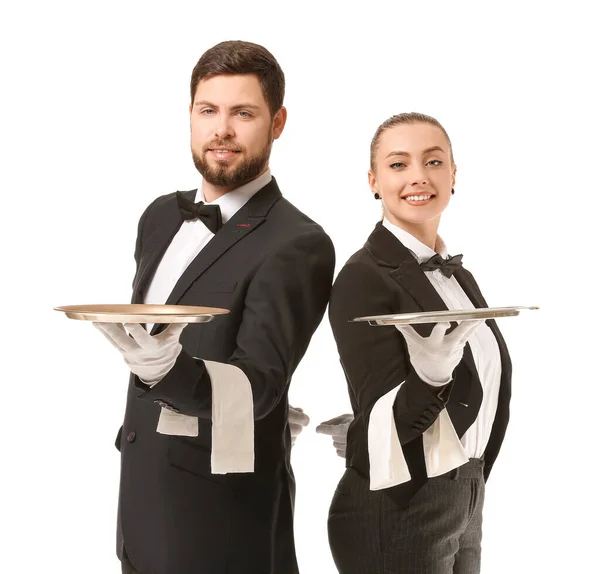 Male Female Waiters White Background — Stock Photo, Image