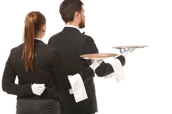 Male Female Waiters White Background — Stock Photo, Image