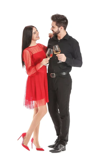 Happy Couple Glasses Champagne White Background — Stock Photo, Image