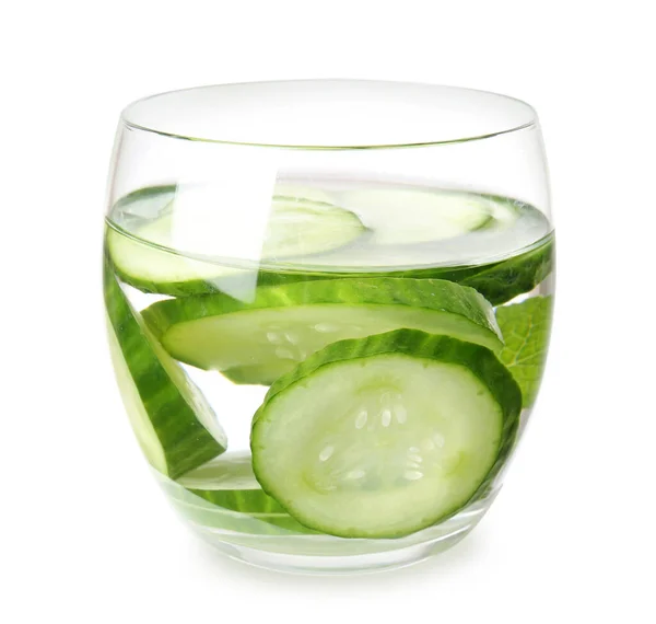 Glass Cucumber Infused Water White Background — Stock Photo, Image