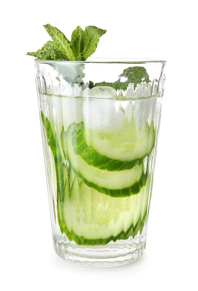 Glass Cucumber Infused Water White Background — ストック写真