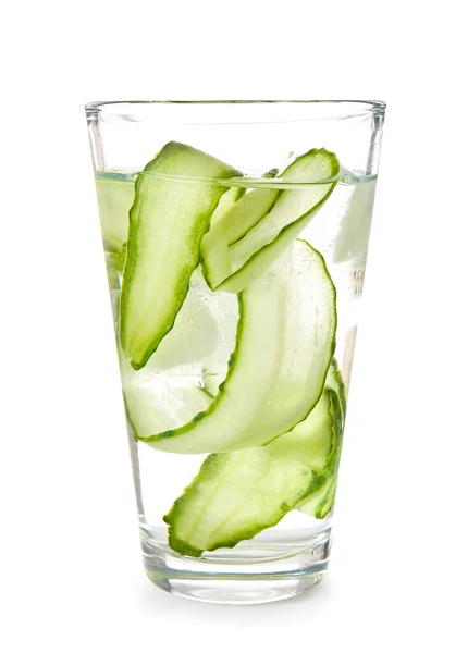 Glass Cucumber Infused Water White Background — ストック写真