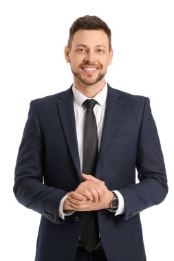 Beyaz arka planda yakışıklı iş adamının portresi